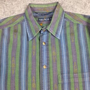 VTG Nautica Western Aztex Multicolor Striped Print‎ Button Up Shirt Mens Medium